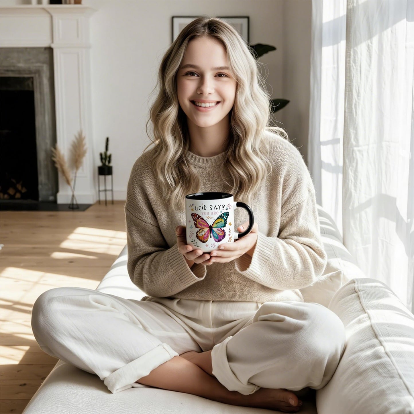 Spwasplo Christian Gifts for Women - Birthday Christian Mug 11oz with Butterfly - Inspirational Religious Catholic Gift for Sister, Friend, Daughter, Mom - Baptism Confirmation Gifts for Girls