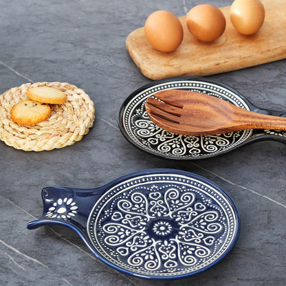 Löffelablage aus Keramik, Kochlöffelhalter für Küchenarbeitsplatte/Herd/Esstisch, modernes Landhausdekor, groß (blau) 