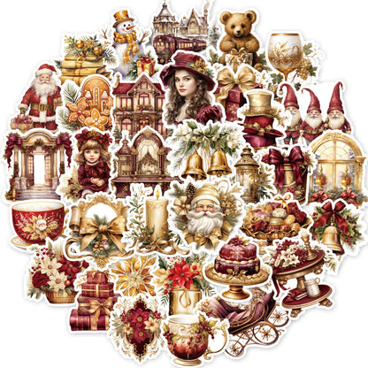 Prstincol 100 Pcs Vintage Christmas Stickers.Waterproof Santa Stickers for Scrapbook Junk Journal Collage DIY Crafts,Vinyl Winter Holiday Stickers for Water Bottles Laptops,Phone Case