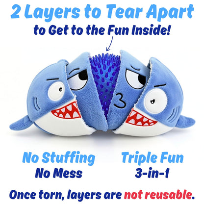 PeppyPawz 3 in 1 Squeaky Soft Plush Durable Dog Chew Toy for Aggressive Chewers, No Stuffing Interactive Tough Rip & Reveal Crinkle Shark Ball in Gift Box for Christmas, Puppy, Small & Large Breed Pet