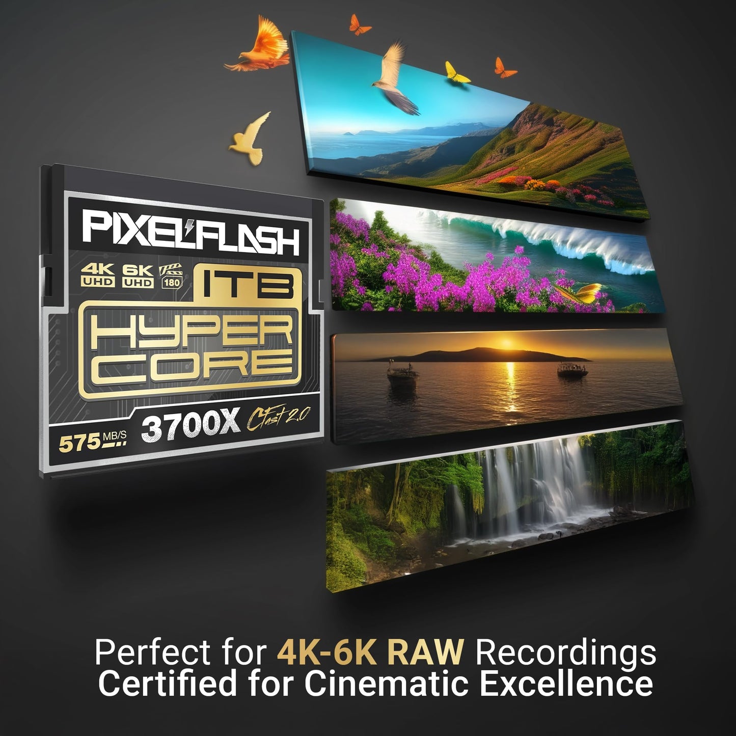 PixelFlash 1TB CFast 2.0 Card 3700X HyperCore 575MB/s SATA3 VPG180, CFast Card for DSLR Cinematic Video & Photo Cams Lab Tested, Certified Flash Memory 1 TB 2025 Model