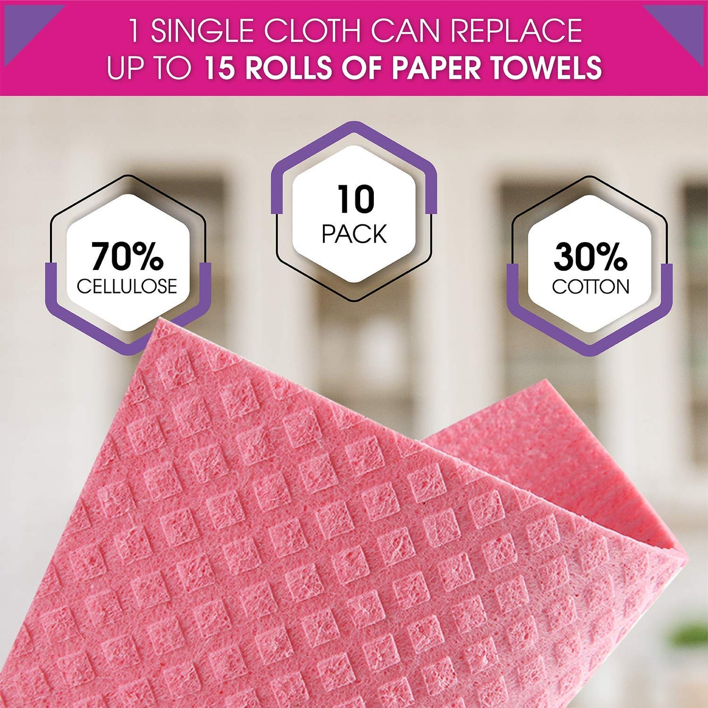 Swedish Dishcloths – Eco-Friendly Reusable Kitchen Towels – 10 Pack Cleaning Cloths for Dishes, Counters & Surfaces – Super Absorbent, Compostable, Zero-Waste Alternative