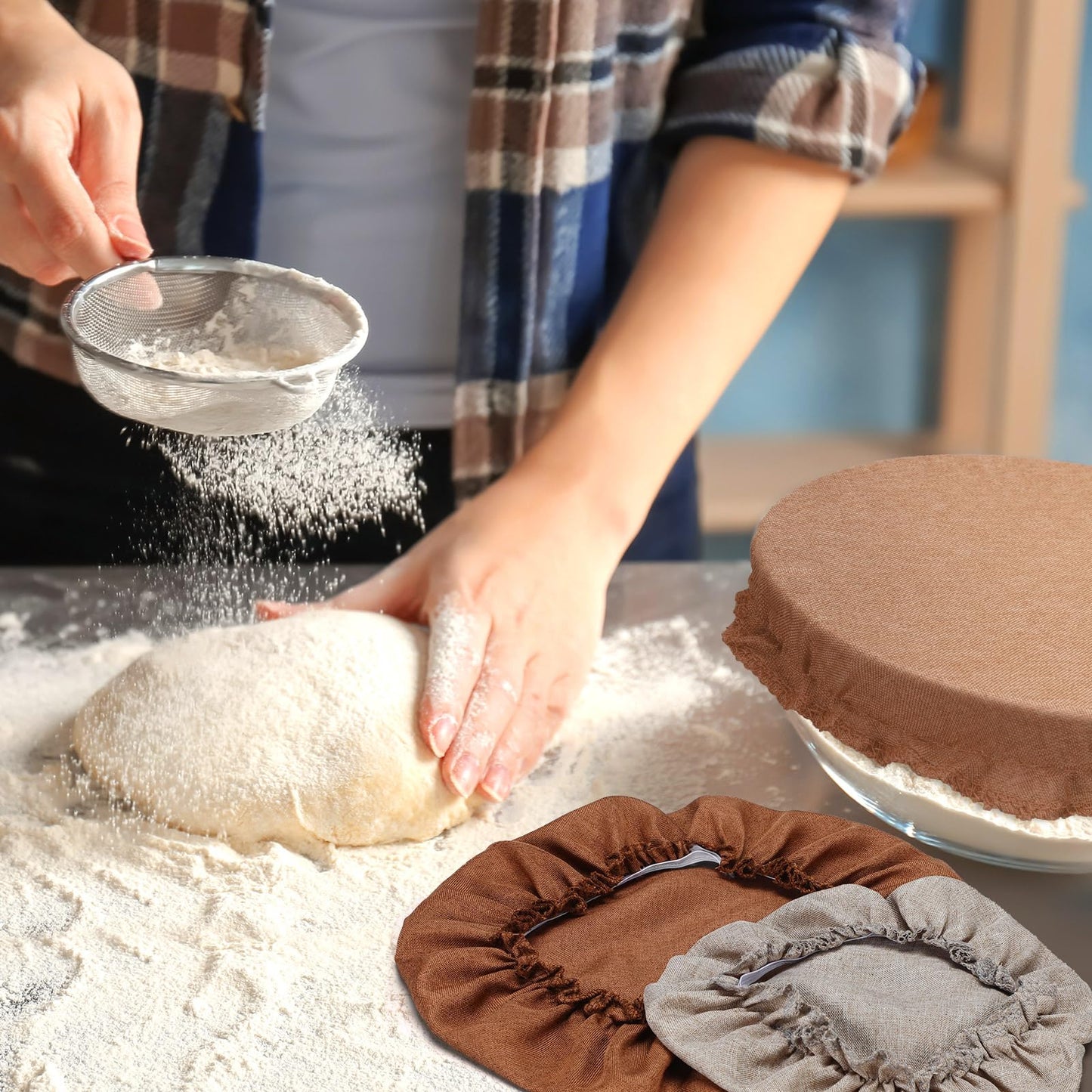 Patelai 10 Pcs Bowl Covers Reusable in 5 Size Stretch Cloth Fabric Elastic Food Storage Bowl Covers Bread Sourdough Lids for Proofing Food Fruits Leftover(Earth Tone Style)