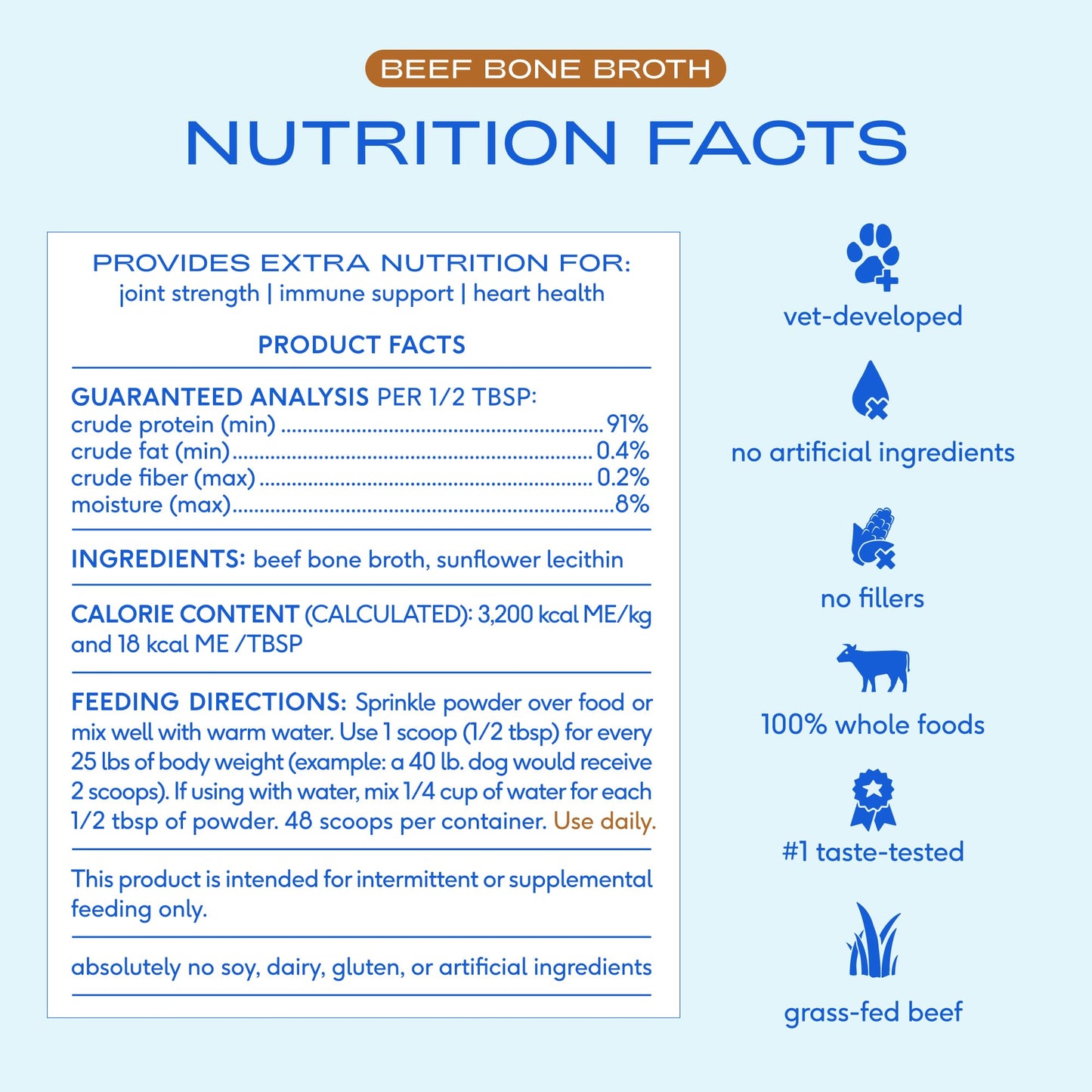 Native Pet Bone Broth for Dogs - Made with Real Beef Bone Broth, Dog Food Toppers for Picky Eaters - Provides Extra Hydration & Nutrition for Joint Strength, Immunity & Heart Health-48 Scoops