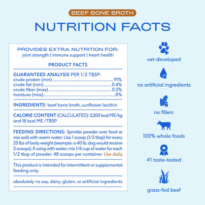 Native Pet Bone Broth for Dogs - Made with Real Beef Bone Broth, Dog Food Toppers for Picky Eaters - Provides Extra Hydration & Nutrition for Joint Strength, Immunity & Heart Health-48 Scoops