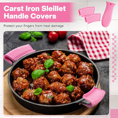 Patelai 8 Pcs Silicone Pot Holders Set Cast Iron Handle Cover Heat Resistant Pot Handle Covers Potholder Non Slip Reusable Pan Sleeve for Frying Pan Kitchen Supplies(Black)