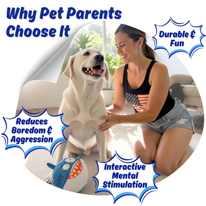 PeppyPawz 3 in 1 Squeaky Soft Plush Durable Dog Chew Toy for Aggressive Chewers, No Stuffing Interactive Tough Rip & Reveal Crinkle Shark Ball in Gift Box for Christmas, Puppy, Small & Large Breed Pet