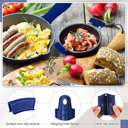 Patelai 8 Pcs Silicone Pot Holders Set Cast Iron Handle Cover Heat Resistant Pot Handle Covers Potholder Non Slip Reusable Pan Sleeve for Frying Pan Kitchen Supplies(Black)