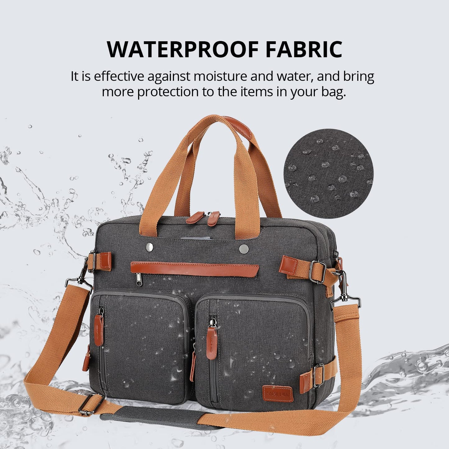 MOLNIA 3 in 1 Laptop Bag for Men, 17.3 Inch Work Bags for Men, Laptop Backpack, Briefcases, Messenger Bag, Computer Bags for Laptops for Men Women, Black