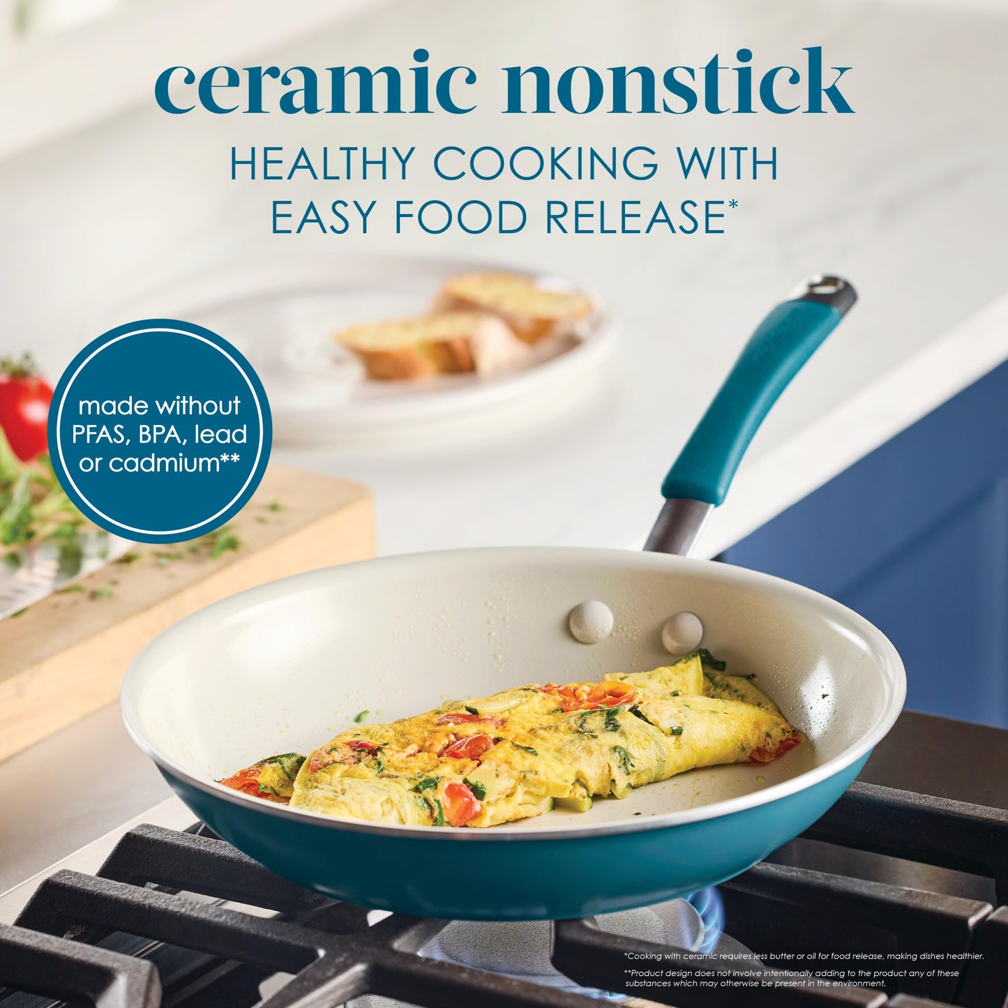 Rachael Ray Cucina Keramik-Kochgeschirr-Set – 13-teilig – Keramik-Topf- und Pfannenset mit antihaftbeschichteten Bratpfannen, Schmorpfanne, Stielkasserollen, Suppentopf, Deckeln, Topfschonern und Kochutensilien – Marineblau