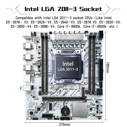 SHANGZHAOYUAN X99 LGA 2011-3 Motherboard for Intel Xeon E5 V3/V4 and Core i7 Series Processors (Micro ATX, DDR4 Max 128GB, PCIe 3.0, M.2 Protocol, Gigabit LAN) PC Server Mainboard, X99 PR9-H White
