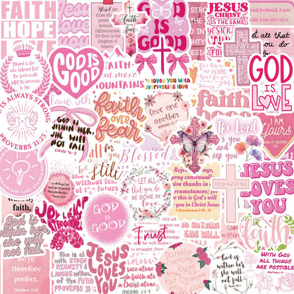 Pink Christian Stickers 55 PCS, Inspirational Bible Verse Stickers, Waterproof Jesus Sticker for Water Bottles Laptop Journaling, Adults Women Faith Gifts