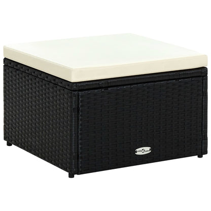 Hocker mit Kissen Poly Rattan 53×53×30 cm Schwarz