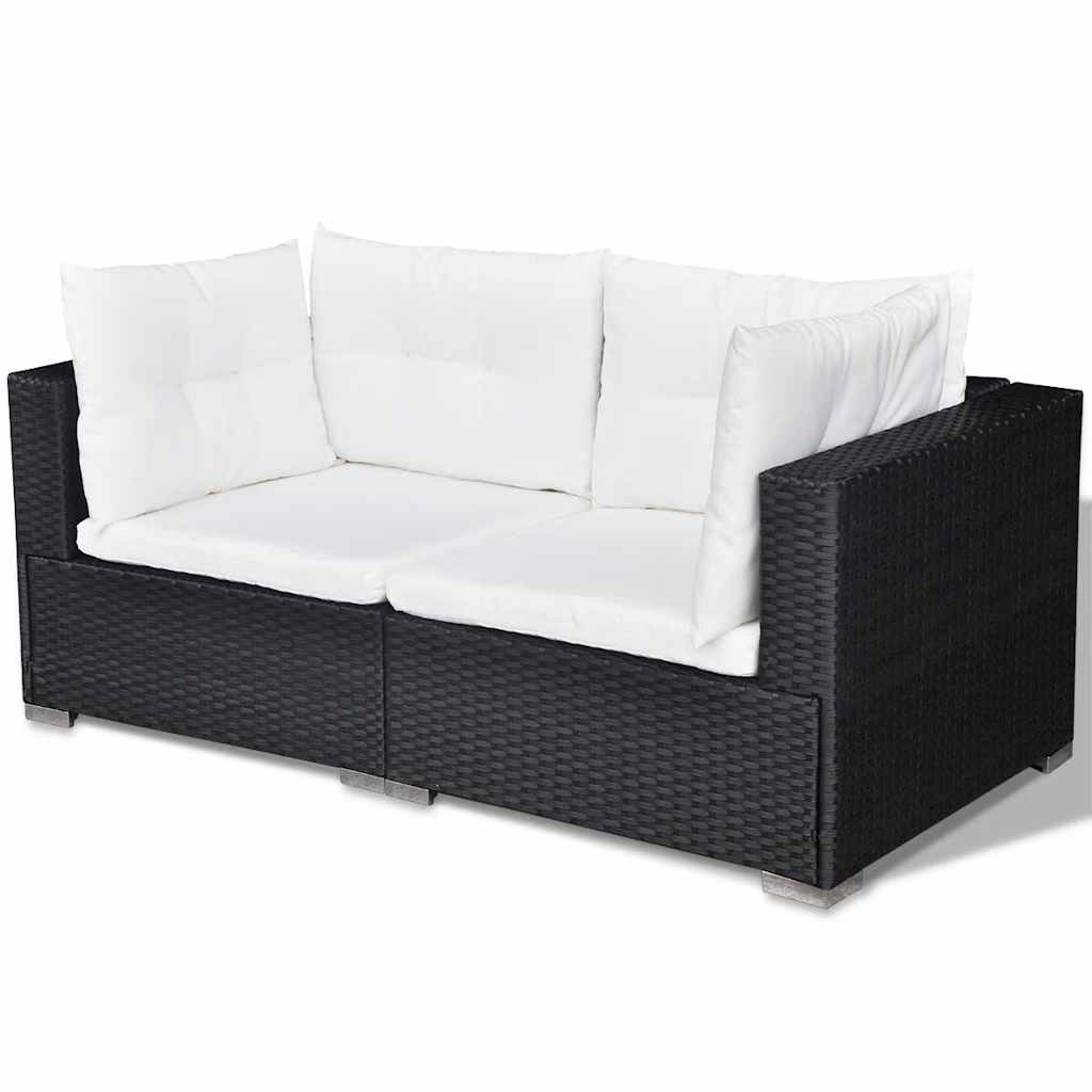 6-tlg. Garten-Lounge-Set mit Kissen Poly Rattan Schwarz