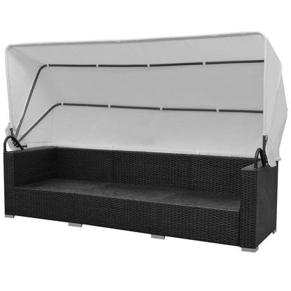 7-tlg. Garten-Lounge-Set mit Sonnendach Poly Rattan Schwarz