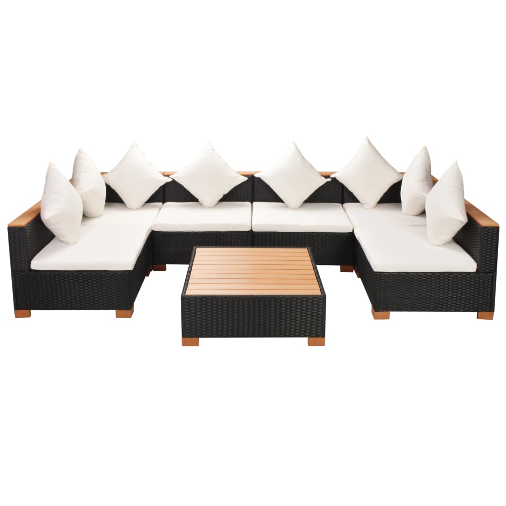 7-tlg. Garten-Lounge-Set mit Auflagen Poly Rattan Schwarz