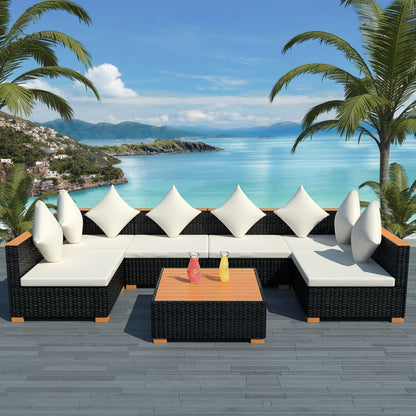 7-tlg. Garten-Lounge-Set mit Auflagen Poly Rattan Schwarz