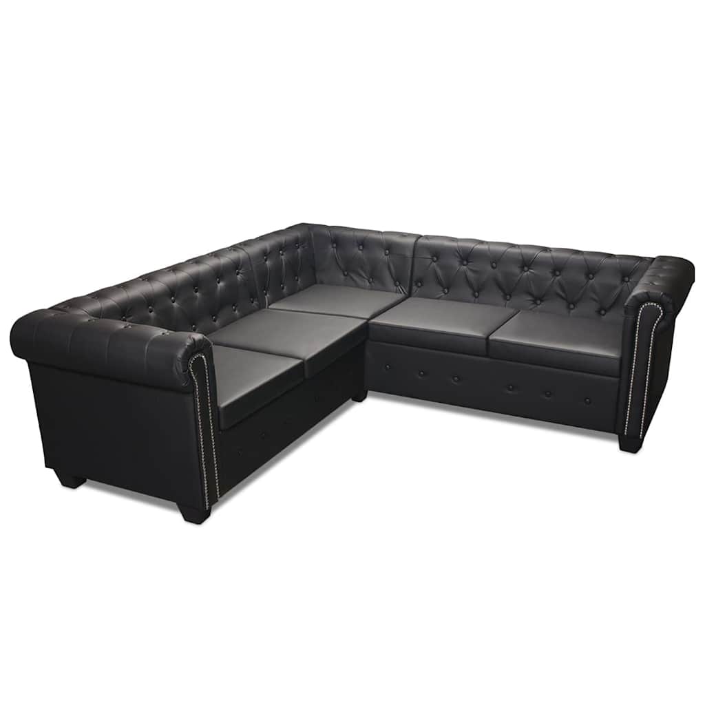 Chesterfield-Ecksofa 5-Sitzer Kunstleder Schwarz