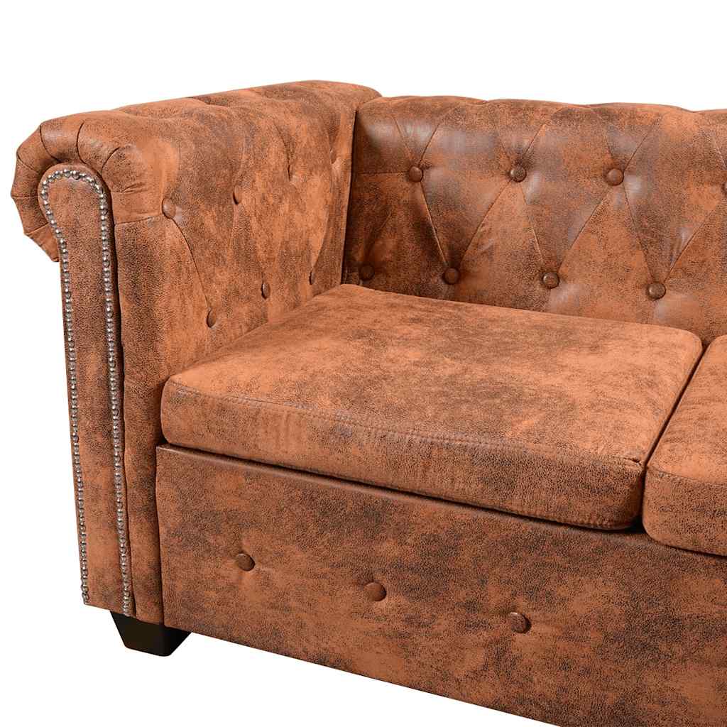 Chesterfield-Ecksofa 6-Sitzer Kunstleder Braun