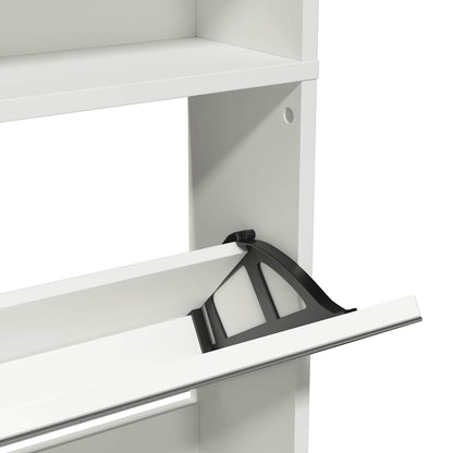 Schuhschrank mit 4 Fächern Spiegel Weiß 63×17×134 cm