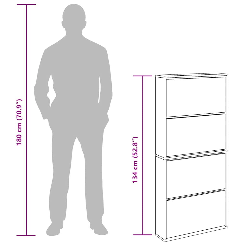 Schuhschrank mit 4 Fächern Spiegel Weiß 63×17×134 cm