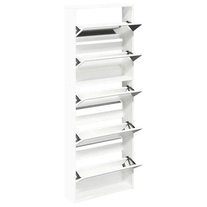 Schuhschrank mit 5 Fächern Spiegel Weiß 63×17×169,5 cm