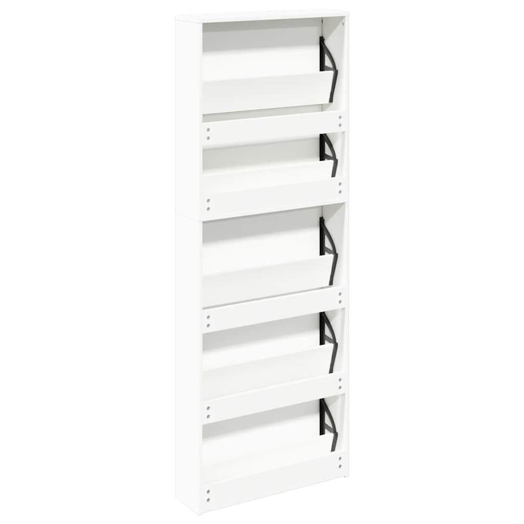 Schuhschrank mit 5 Fächern Spiegel Weiß 63×17×169,5 cm