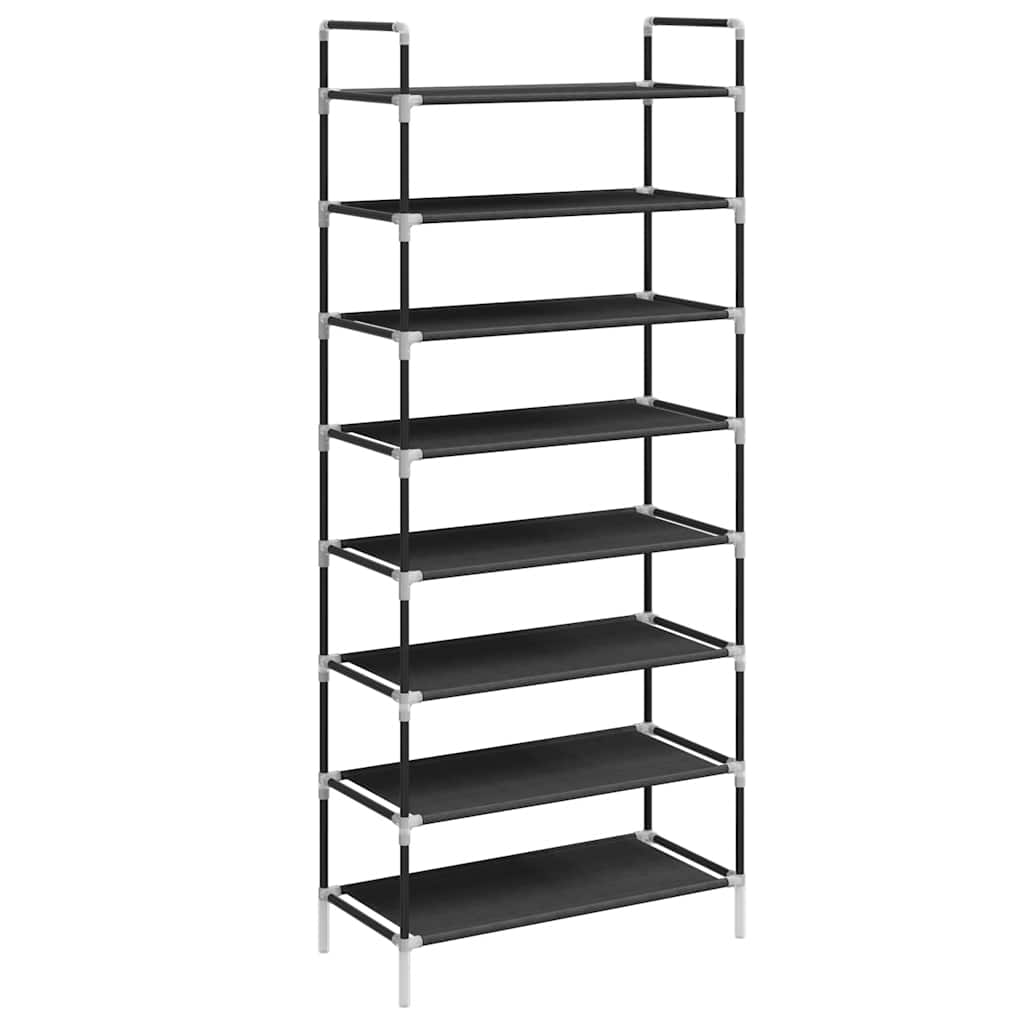Schuhregal mit 8 Ablagen Metall und Vliesstoff Schwarz