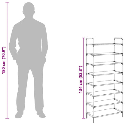 Schuhregal mit 8 Ablagen Metall und Vliesstoff Schwarz