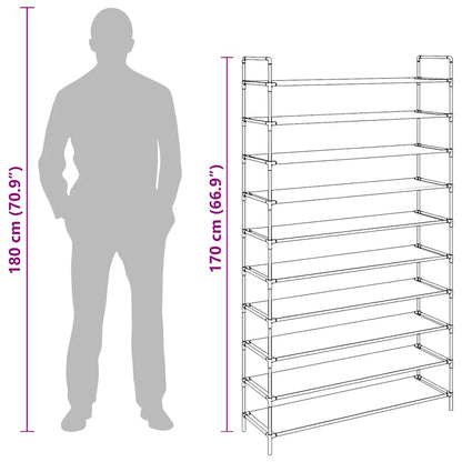 Schuhregal mit 10 Ablagen Metall und Vliesstoff Schwarz