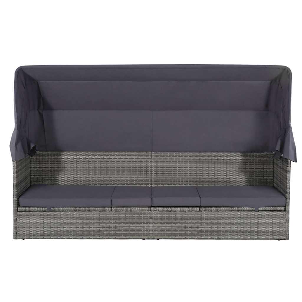 Gartenbett mit Baldachin Grau 205×62 cm Poly Rattan