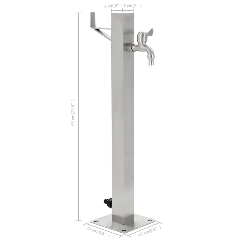 Garten-Wassersäule Edelstahl Quadratisch 65 cm