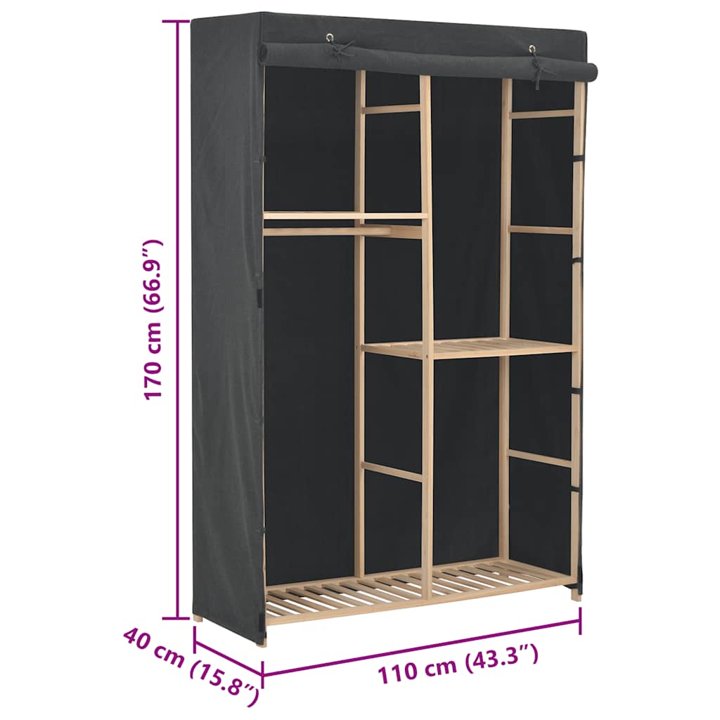 3-stufiger Kleiderschrank Grau 110 x 40 x 170 cm Stoff