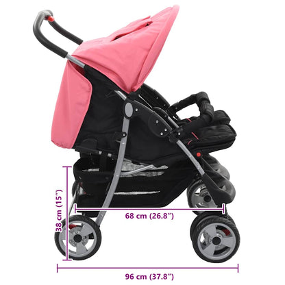 Zwillingskinderwagen Rosa und Schwarz Stahl