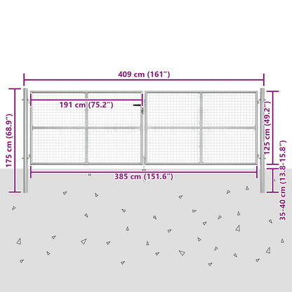 Gartentor verzinkter Stahl 400 x 150 cm Silber