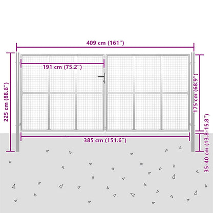 Gartentor verzinkter Stahl 400 x 175 cm Silber