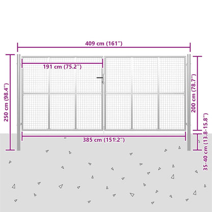 Gartentor verzinkter Stahl 400 x 200 cm Silber