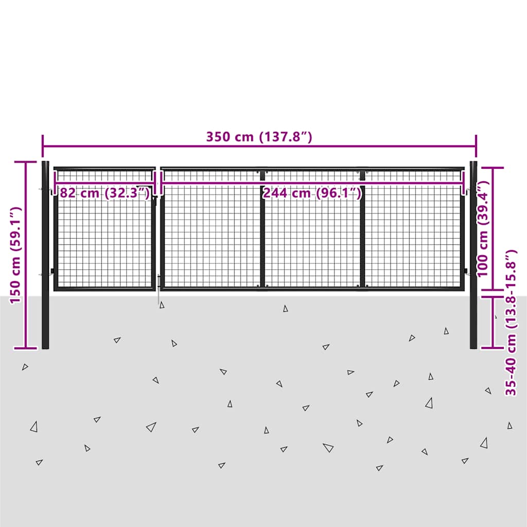 Gartentor aus Stahl 350 x 100 cm Anthrazit