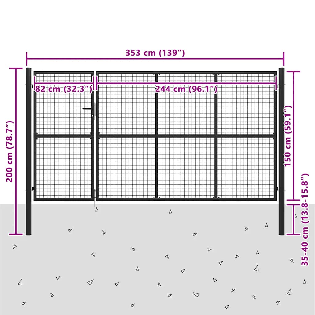 Gartentor aus Stahl 350 x 150 cm Anthrazit