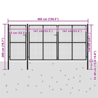 Gartentor Stahl 400 x 150 cm Anthrazit