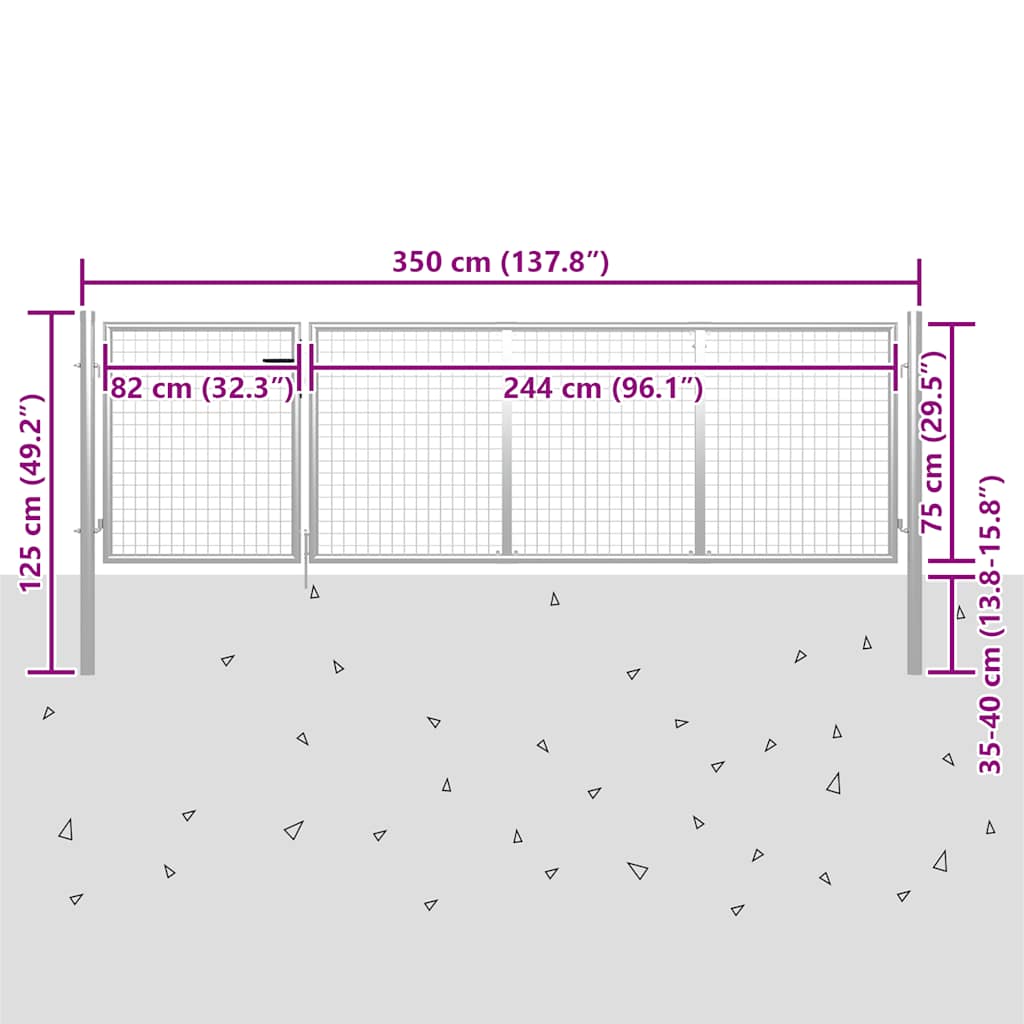 Gartentor aus Stahl 350 x 75 cm Silber