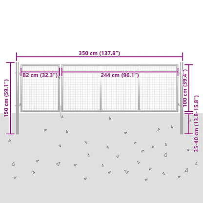 Gartentor Stahl 350 x 100 cm Silbern