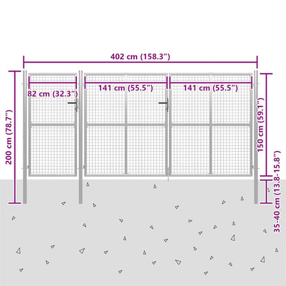 Gartentor aus Stahl 400 x 150 cm Silber