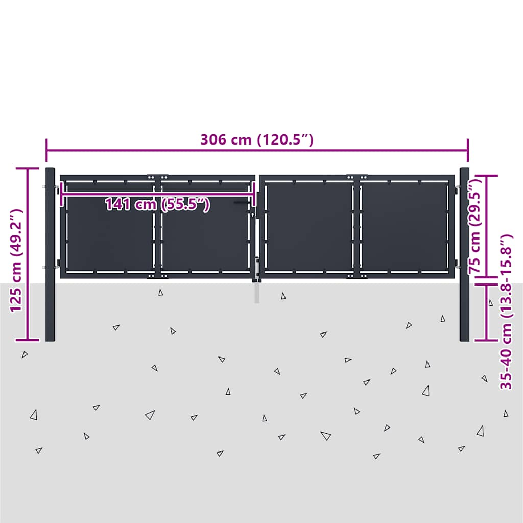 Gartentor aus Stahl 300 x 75 cm Anthrazit