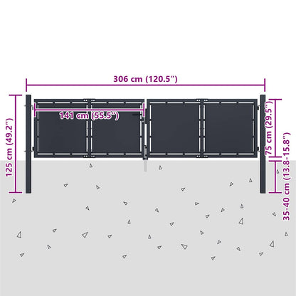 Gartentor aus Stahl 300 x 75 cm Anthrazit