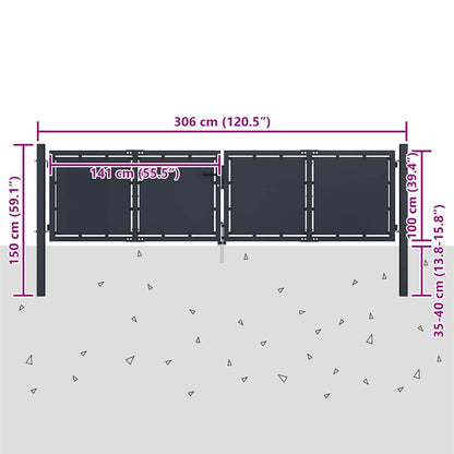Gartentor aus Stahl 300 x 100 cm Anthrazit