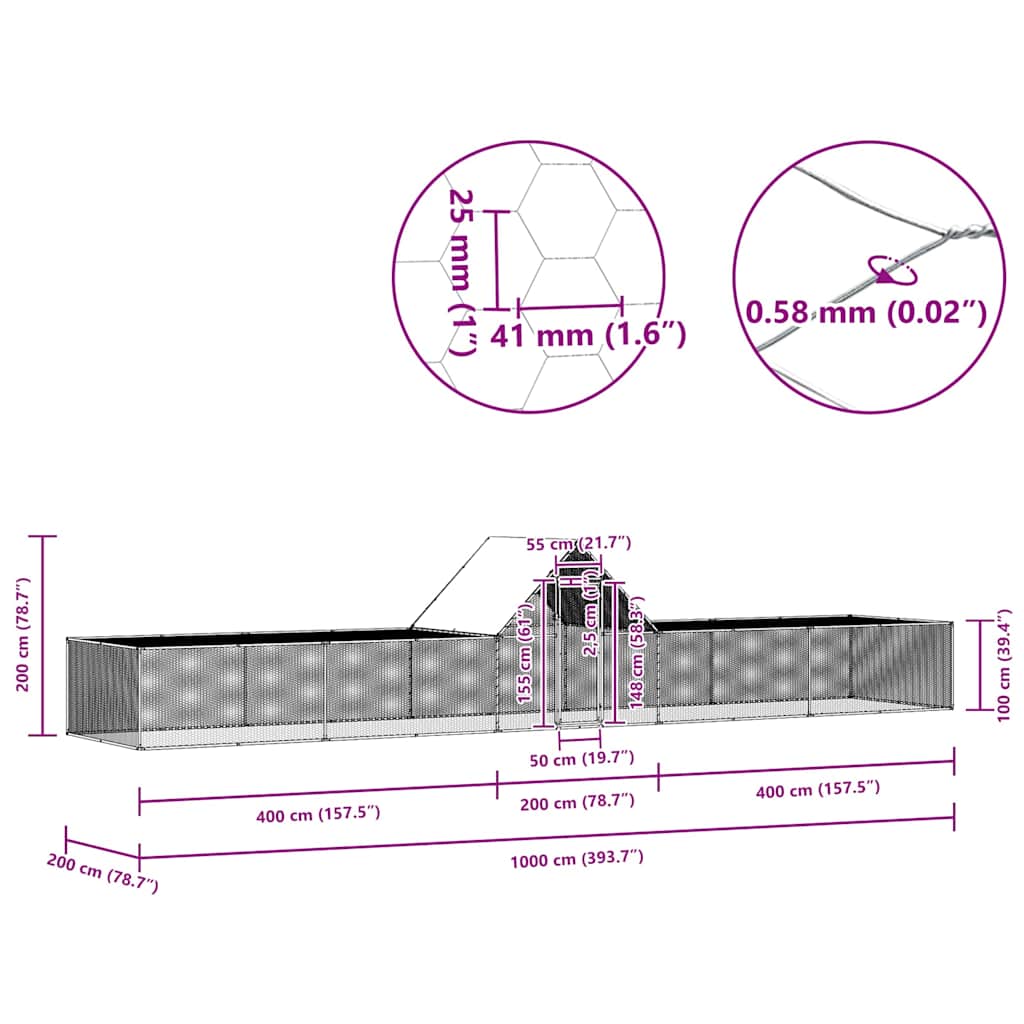 Hühnerstall 10x2x2 m Verzinkter Stahl