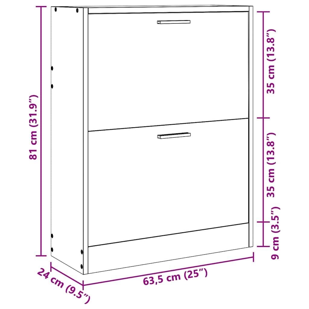 Schuhschrank Holz in Eichen-Optik mit 2 Schuhkippern
