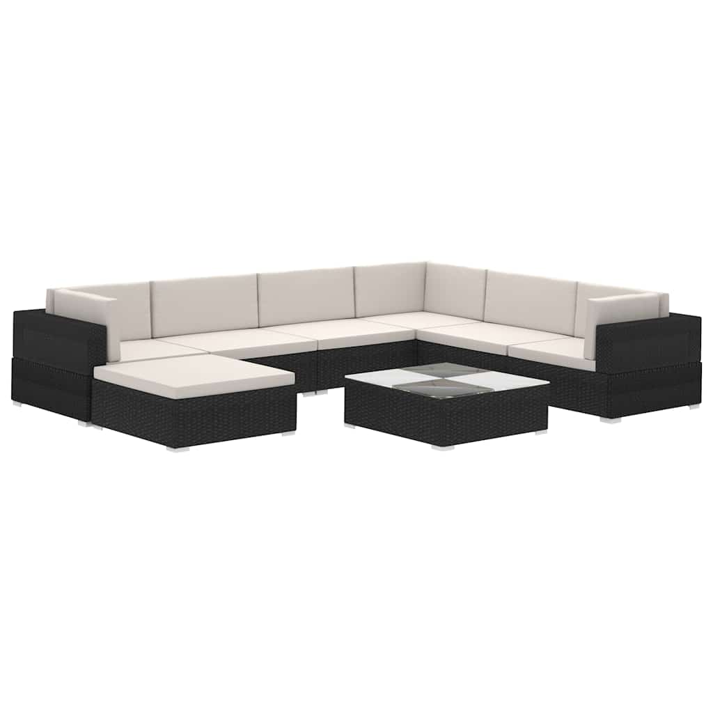8-tlg. Garten-Lounge-Set mit Auflagen Poly Rattan Schwarz
