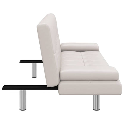 Schlafsofa mit 2 Kissen Kunstleder Ausziehbar Cremeweiß
